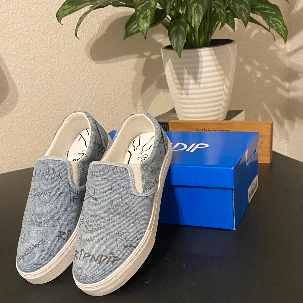 Ripndip Denim Blue Graphic Slip-Ons